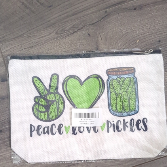 boutique Handbags - Peace Love Pickles Cosmetic Bag - White and Green
